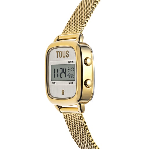 Orologio digitale con bracciale in acciaio placcato IPG color oro D-Logo New