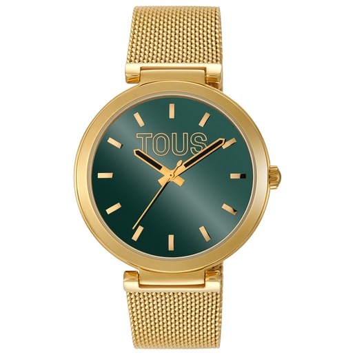 Analog Watch with green-colored face and gold-colored bracelet S-Mesh Mirror