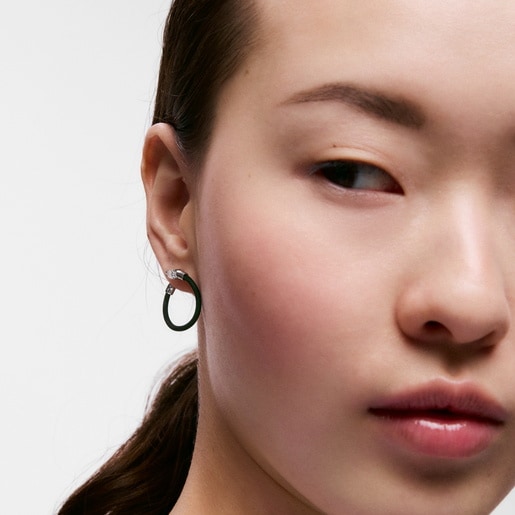 Boucles d’oreilles anneaux en platine, acier noir et diamants créés en laboratoire TOUS Mesh LGD