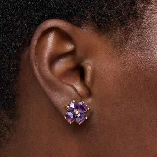Gold Earrings with amethyst Daisy
