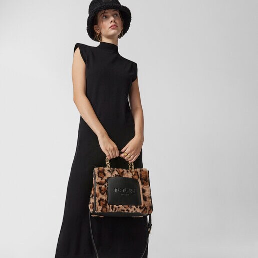 Бежево-черная сумка-шоппер Amaya Wild среднего размера