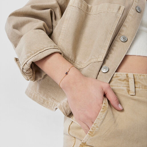 Pulsera con baño de oro 18 kt sobre plata con corazón de amatistas TOUS New Motif