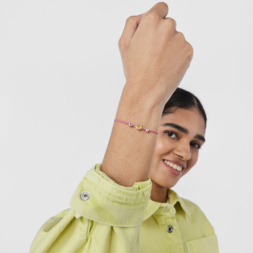 Pulsera de cordón rosa con calcedonia y esmalte TOUS Vibrant Colors