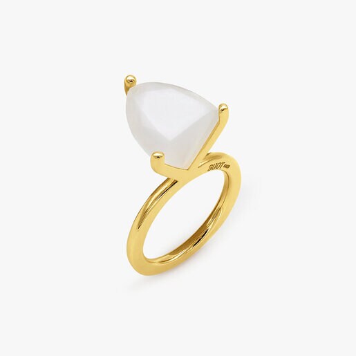 MOON STONE AND SILVER VERMEIL HALF CUT MARQUISE RING