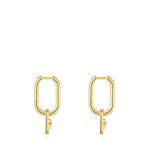 Aretes de aro con baño de oro 18 kt sobre plata y amazonita Camille