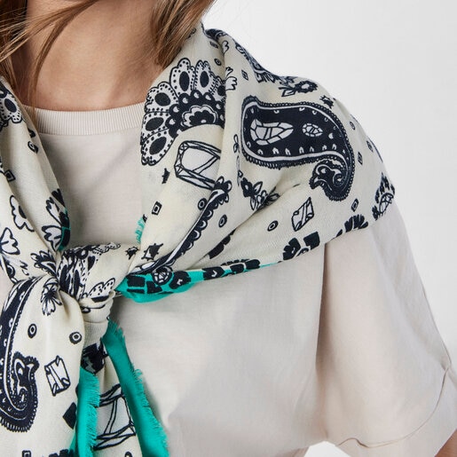 צעיף בנדנה TOUS Gems גדול לבן