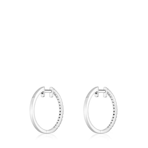 Boucles d’oreilles anneau en or blanc avec diamants courtes de 14,5 mm Les Classiques