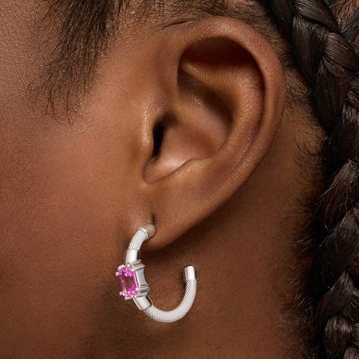 Aros aro de plata y zafiro creado en laboratorio TOUS Mesh LGG