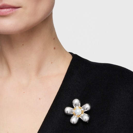 44 mm two-tone flower Brooch with cultured pearl Daisy
