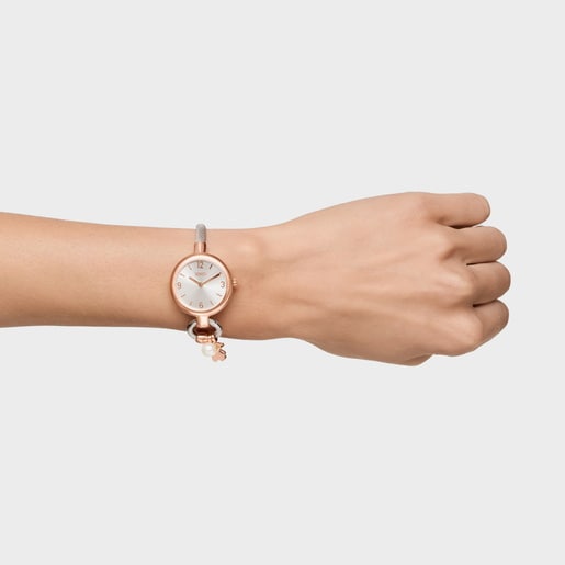 Reloj analógico/digital con brazalete de acero y acero rosado TOUS Hold Charms