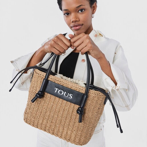 Capazo mediano de rafia negro Scoubidou