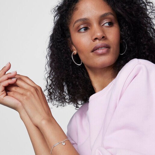 Серебряный браслет San Valentín с сердцем и пластинкой