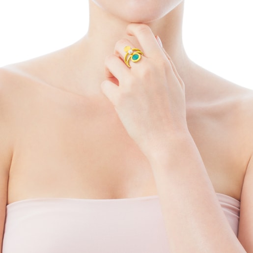 Bague Alecia en Argent Vermeil avec Amazonite et Perle