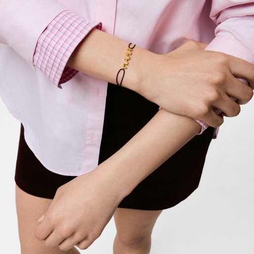 Pulsera de nylon negro con baño de oro 18 kt sobre plata TOUS Mama
