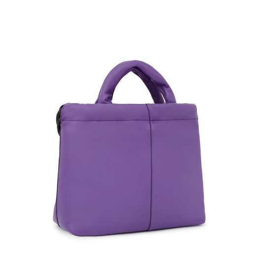 תיק TOUS Cloud בינוני עם רצועת כתף אחת מעור בצבע ורוד לילך