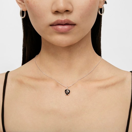 תליון משובץ אבן חן אוניקס בצורת לב