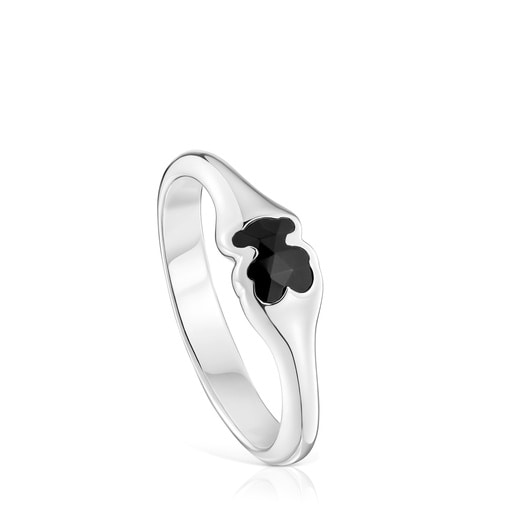 Kleiner Ring TOUS Icon Color aus Silber mit Bärenmotiv aus Onyx