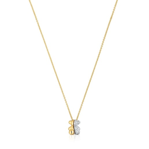 Short gold and white gold double bear Necklace with diamonds Bold Bear