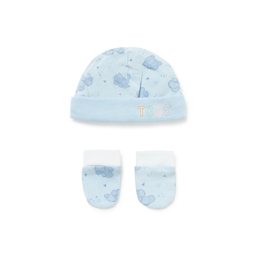 Conjunto de bebé de gorro e luvas Pic azul celeste