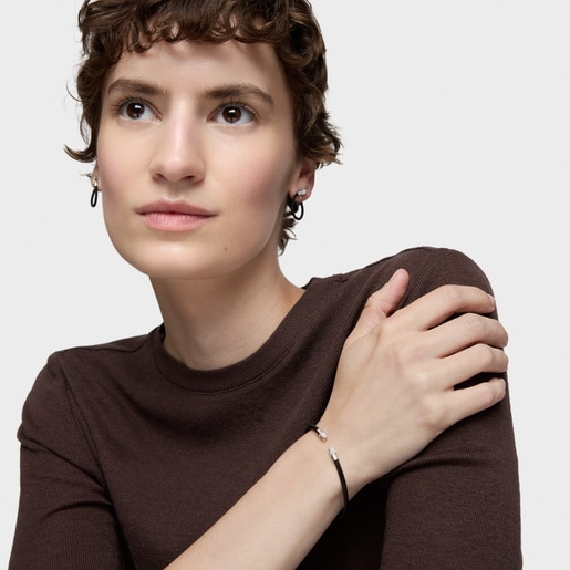 Platinum, black steel and lab-grown diamonds Bangle TOUS Mesh LGD