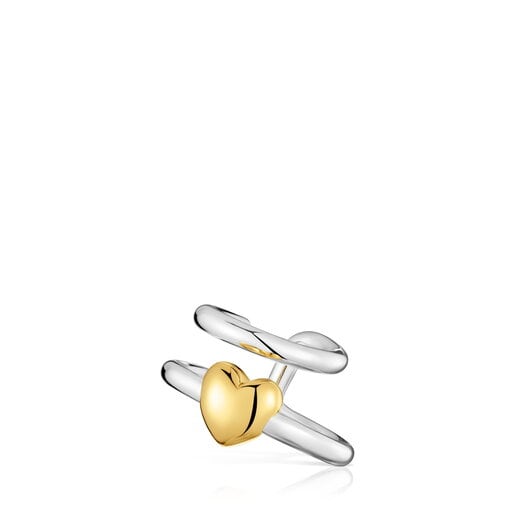 עגיל הליקס חישוק כפול בשני גוונים עם מוטיב לב מקולקציית TOUS Flechazo