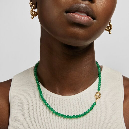 TOUS MANIFESTO Necklace with 18kt gold plating over silver with trated chalcedony