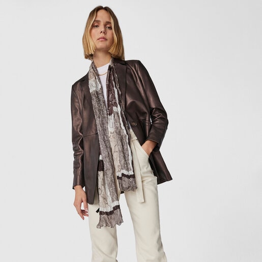 Плиссированный шарф Script из коричневого шелка