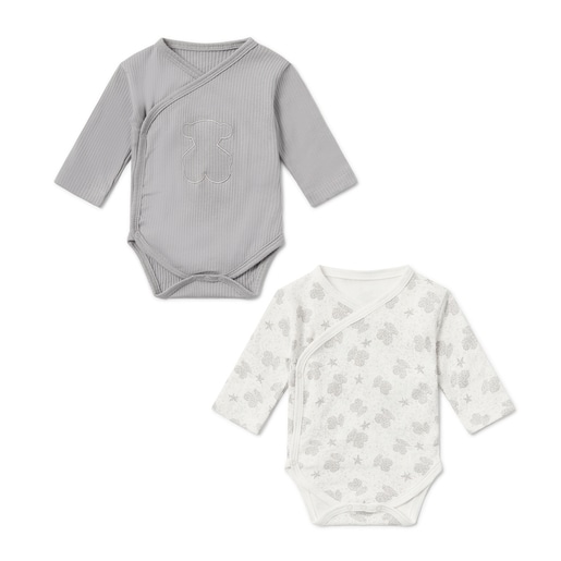 Pack of wrap-over baby bodysuits in Illusion grey