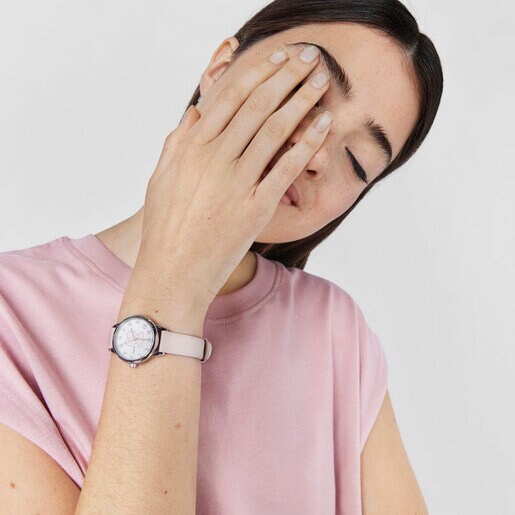 ساعة New Muffin من الصُلب بحزام وردي من الجلد