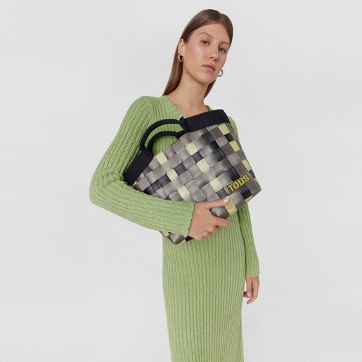 תיק סל TOUS Balloon Cesta בינוני בצבע חאקי ושחור