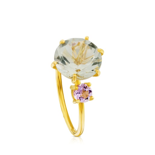 Ivette Ring in Gold with Prasiolite and Amethyst