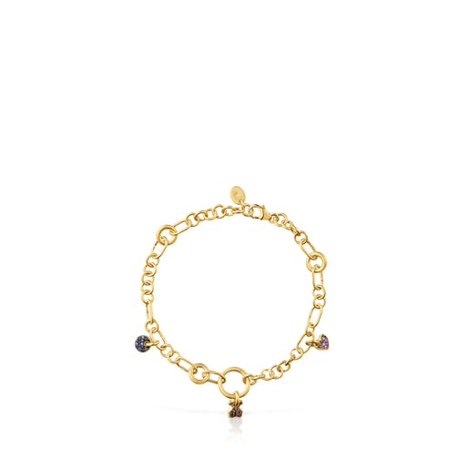 Pulsera con baño de oro 18 kt sobre plata, zafiros y cuarzo Luah