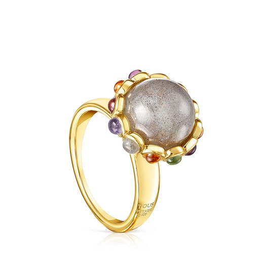 Silver vermeil Magic Nature Ring with labradorite and gemstones