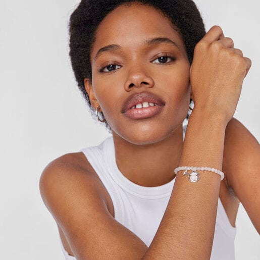 Pulsera de plata con cuarzo rosa, iolita y perla cultivada Camille