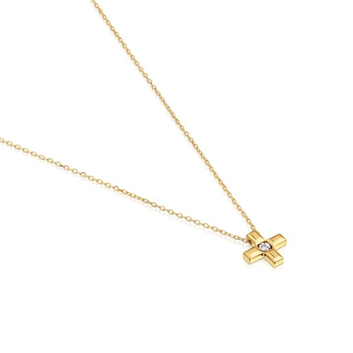 Short gold and diamond cross Necklace Basics