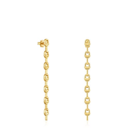 Pendientes logo largos con baño de oro 18 kt sobre plata 30 mm TOUS MANIFESTO