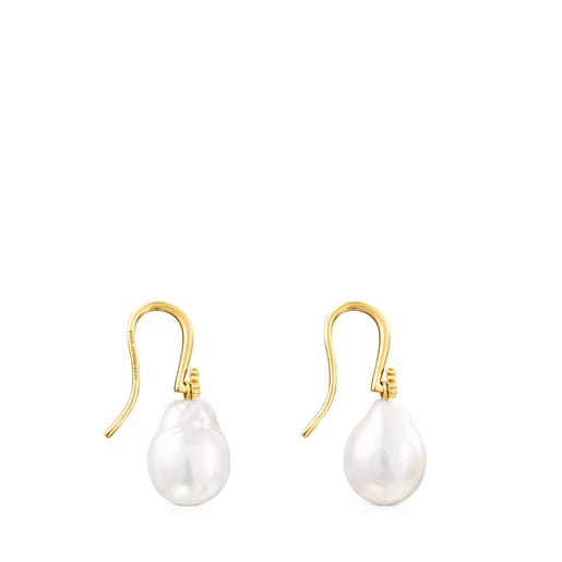 Aretes Gloss gota con baño de oro 18 kt sobre plata y perla