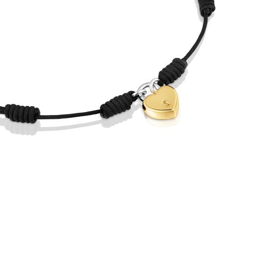 Black nylon Bracelet with two-tone heart padlock motif TOUS Unlock