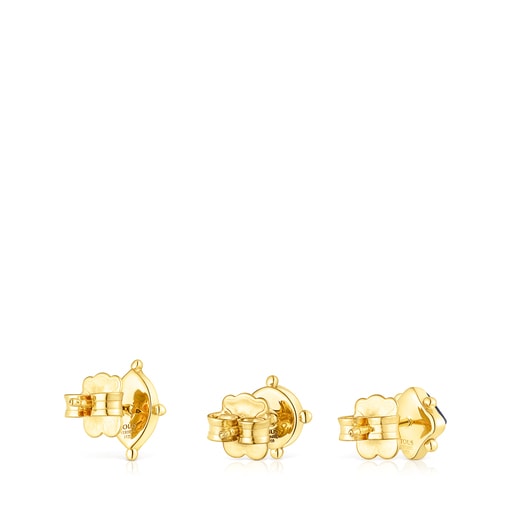 Pack de pendientes Magic Nature con baño de oro 18 kt sobre plata y gemas