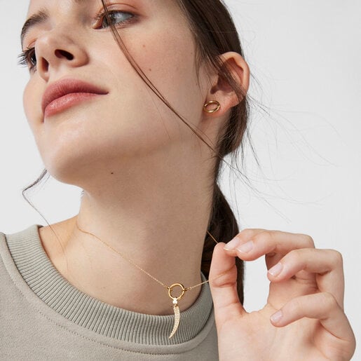 Gold TOUS Good Vibes cornucopia Pendant with Diamonds
