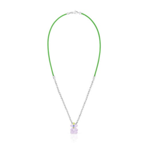 Grüne elastische Halskette TOUS Instint „WEITT“ mit Stahl und Perlmutt