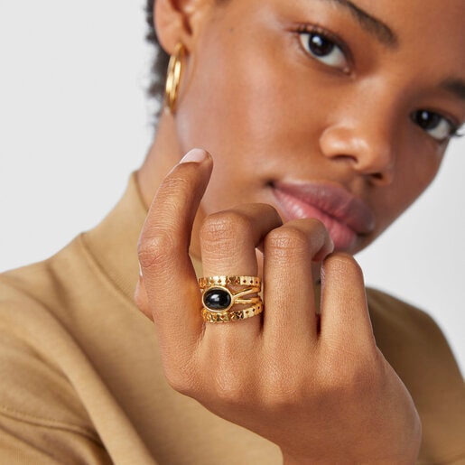 Silver Vermeil Straight Ring with Onyx