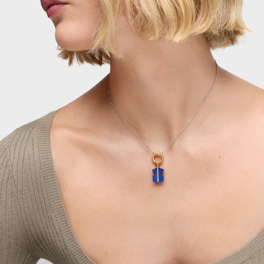 ダイヤモンド、ラピスラズリ、14ktゴールドのベアペンダントトップ Sweet Dolls