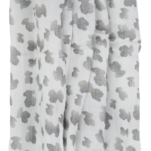Bamboo Muslin Blanket in grey with silver Bears