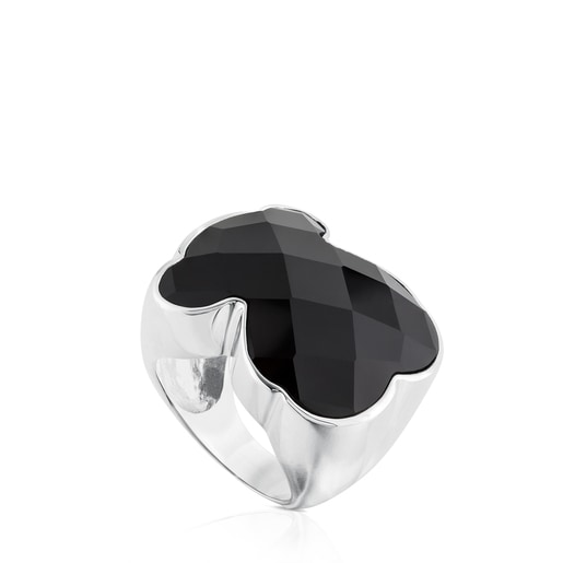 Silver Ring with faceted onyx Bear motif TOUS Color | TOUS