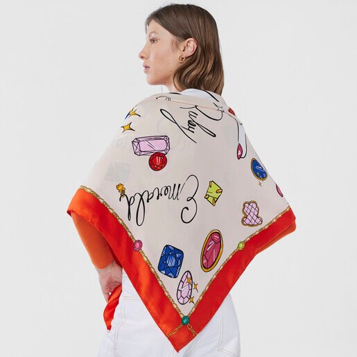 レッドカラーのスカーフ TOUS Gems