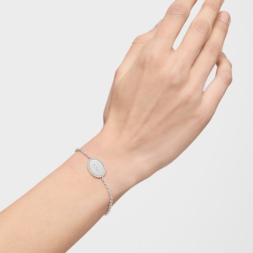 Silver chain Bracelet plaque TOUS Mom