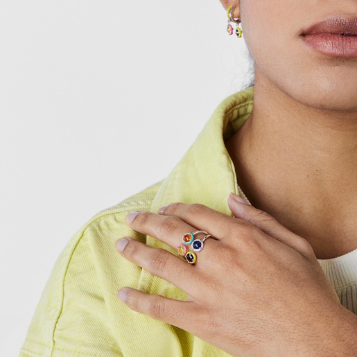 Bague TOUS Vibrant Colors en argent avec quatre pierres précieuses et émail