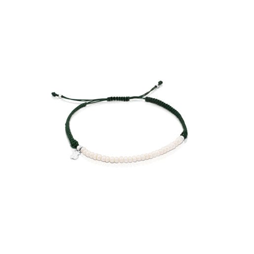 Pulsera de plata, perla cultivada y cordón en color verde TOUS Color