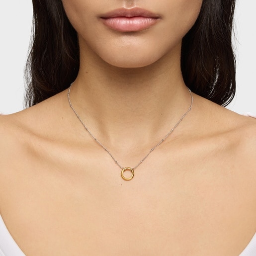 Short steel Necklace with gold ring Hold
